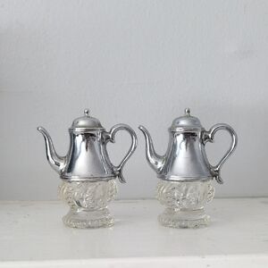 Elegant Silver and Glass Teapot Shaped Salt and Pepper Shakers